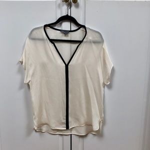 "VINCE" Cream V Neck Blouse with Black Piping